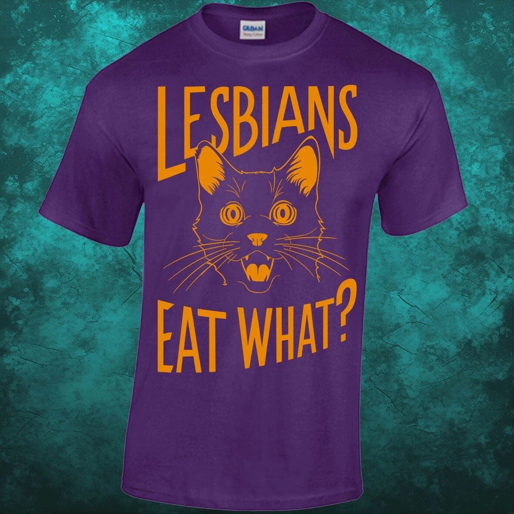 Lesbians Eat What? T-shirt S - 5XL, Funny Surprised Cat Shocked Feline Oral Sex Unisex T-shirt, Sweatshirt, Hoodie, Long Sleeve Tee - T-Shirt, Sweatshirt, Hoodie