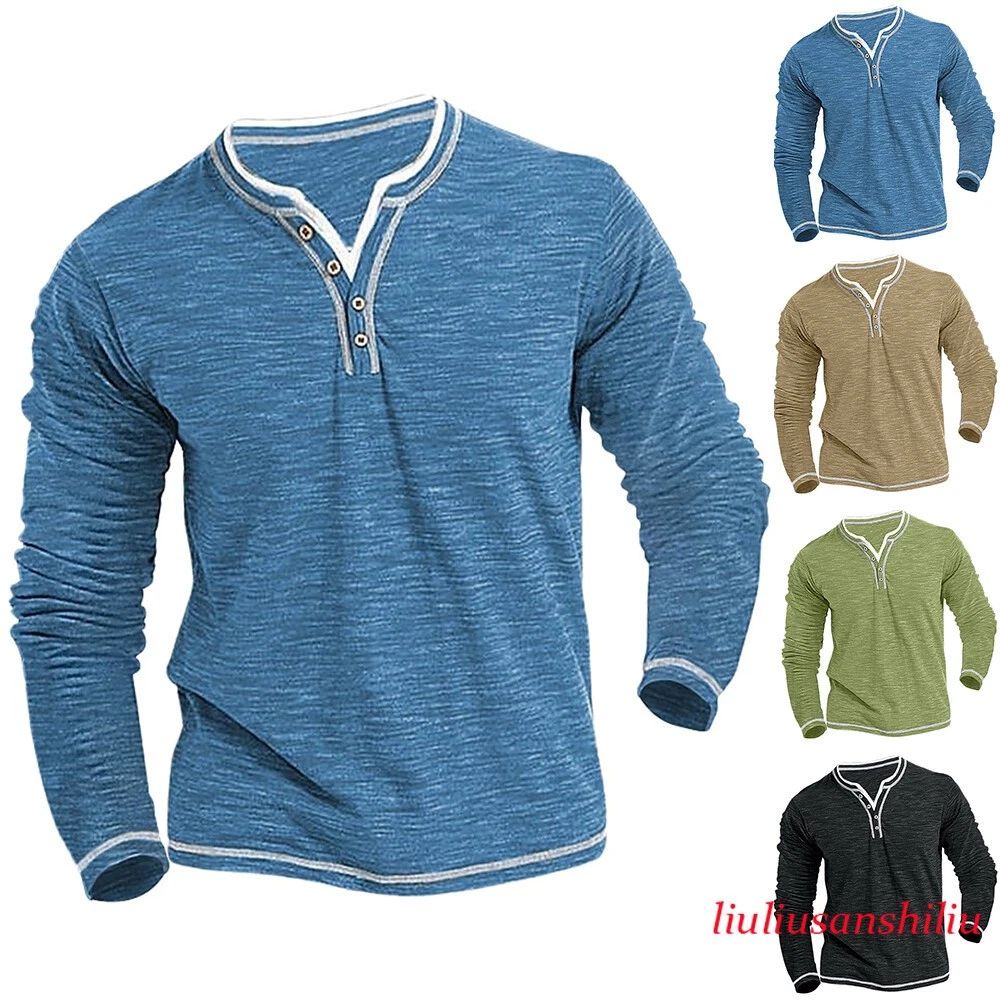 Mens Button Casual Shirts Long Sleeve V Neck Button Tops T-Shirt Blouse Unisex T-shirt, Sweatshirt, Hoodie, Long Sleeve Tee - T-Shirt, Sweatshirt, Hoodie