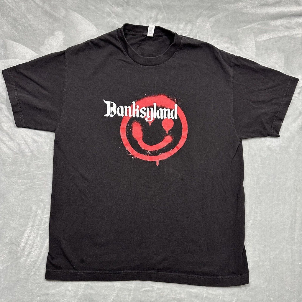 Banksyland Shirt Mens Large Black Red Graphic Graffiti Artist Banksy Street Unisex T-shirt, Sweatshirt, Hoodie, Long Sleeve Tee - T-Shirt, Sweatshirt, Hoodie