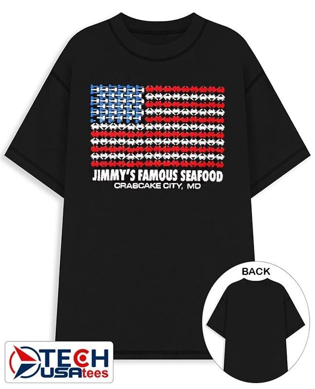Jimmys Famous Seafood Crab USA flag shirt Unisex T-shirt, Sweatshirt, Hoodie, Long Sleeve Tee - T-Shirt, Sweatshirt, Hoodie