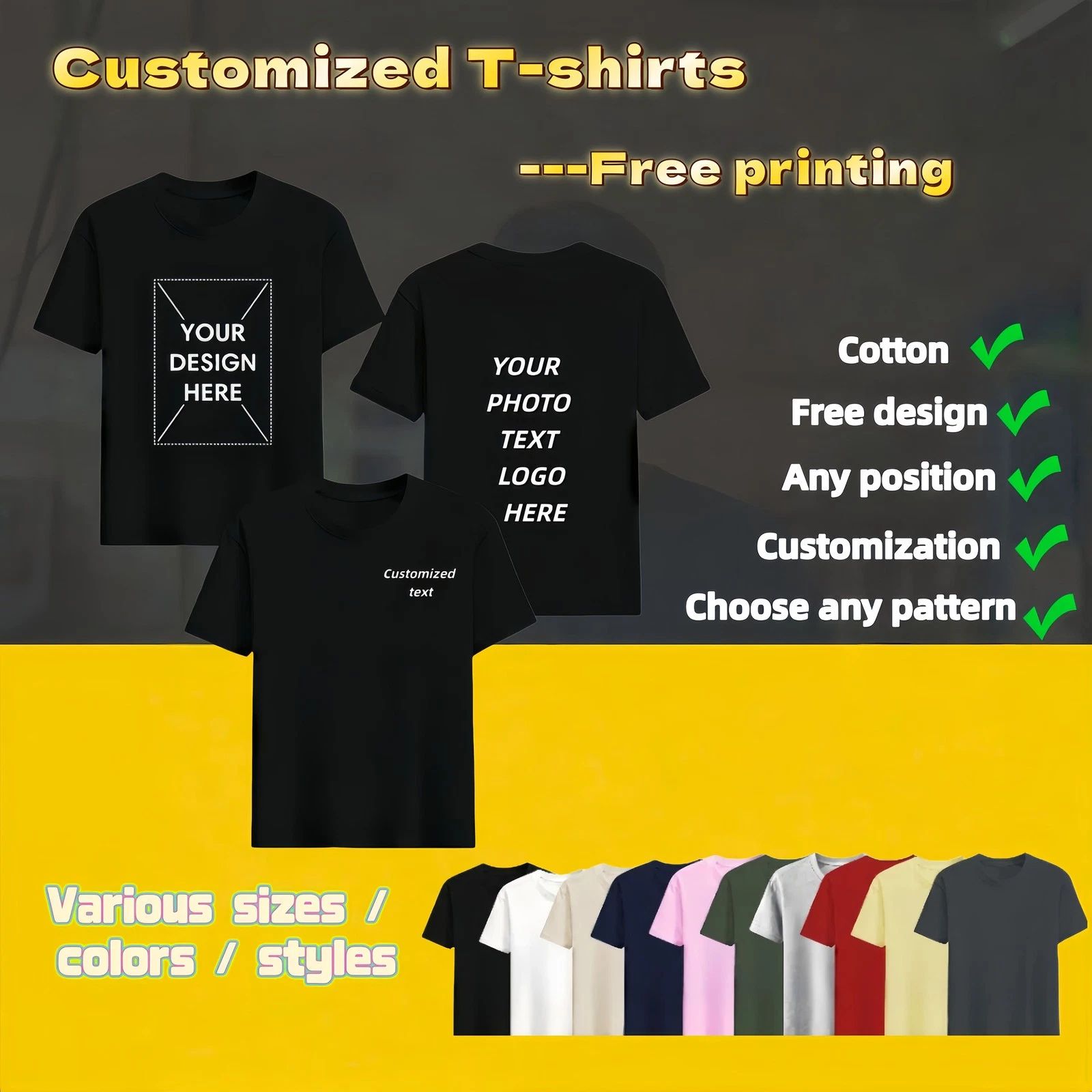 Personalized T-shirts, customizable with your text,photos or logo made of cotton Unisex T-shirt, Sweatshirt, Hoodie, Long Sleeve Tee - T-Shirt, Sweatshirt, Hoodie
