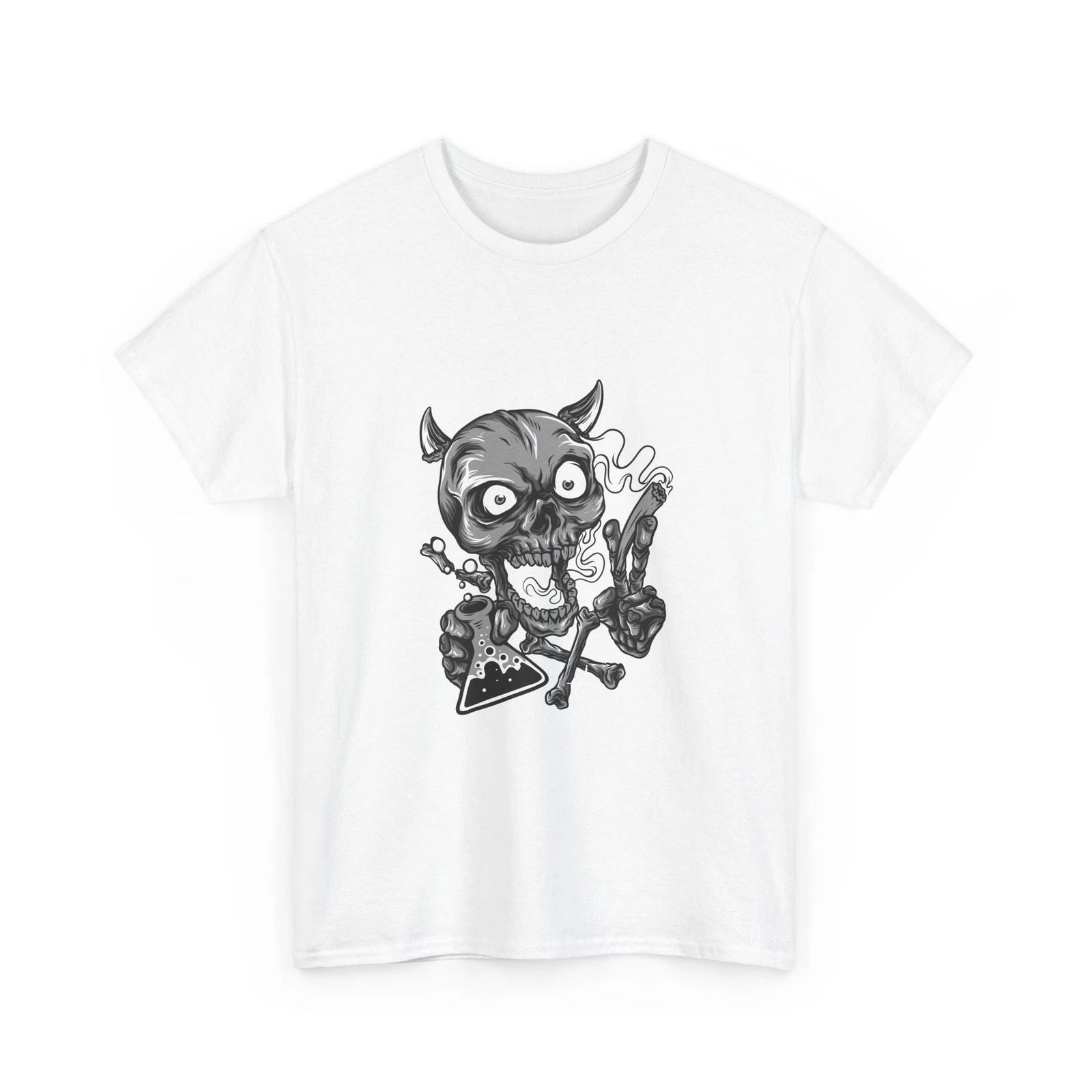 Cartoon Demon Skull T-Shirt | Smoking Skull Graphic Tee, Cool Style, Street Wear Unisex T-shirt, Sweatshirt, Hoodie, Long Sleeve Tee - T-Shirt, Sweatshirt, Hoodie
