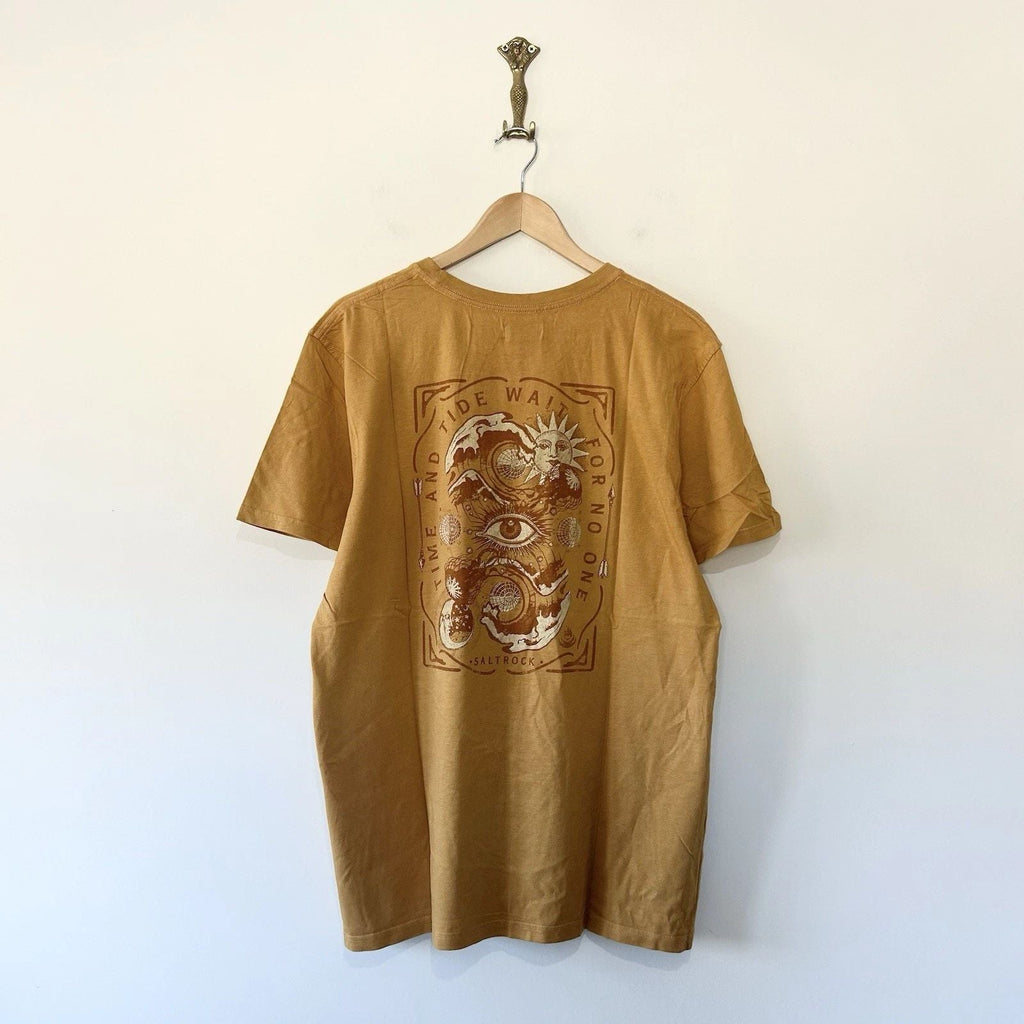 Saltrock T-Shirt Mens Mustard Back Graphic Surfing Cornwall Cotton Short Sleeve Unisex T-shirt, Sweatshirt, Hoodie, Long Sleeve Tee - T-Shirt, Sweatshirt, Hoodie