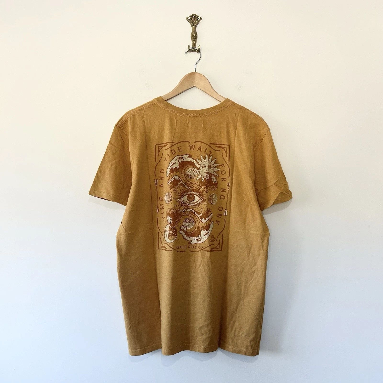 Saltrock T-Shirt Mens Mustard Back Graphic Surfing Cornwall Cotton Short Sleeve Unisex T-shirt, Sweatshirt, Hoodie, Long Sleeve Tee - T-Shirt, Sweatshirt, Hoodie