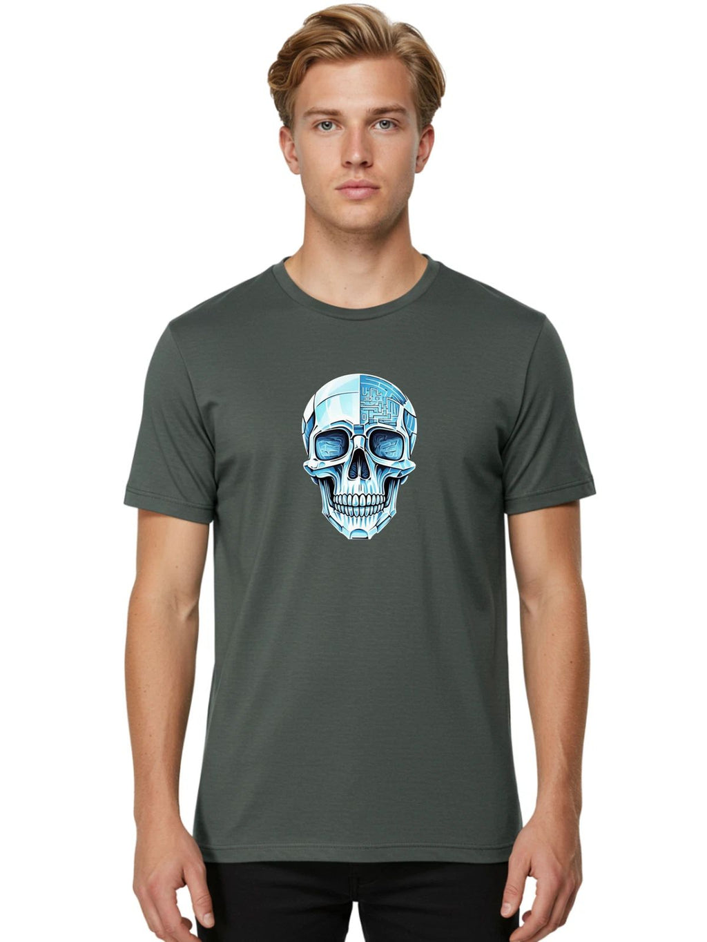 Robot-Skull-2 Mens Graphic Tee, 100% Cotton, Casual Summer Wear Unisex T-shirt, Sweatshirt, Hoodie, Long Sleeve Tee - T-Shirt, Sweatshirt, Hoodie