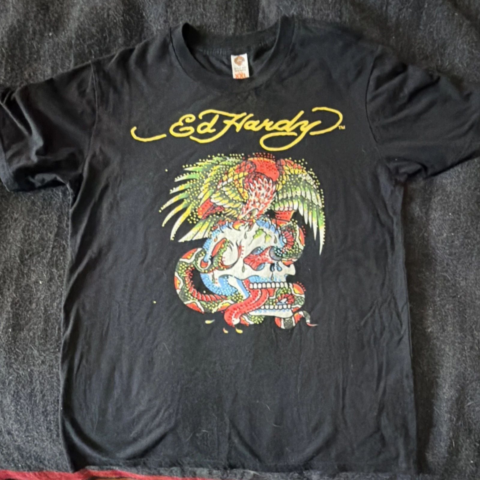 Ed Hardy Men's XXL Black Graphic Print Tattoo Crew Neck Cotton T-Shirt RN#114182 Unisex T-shirt, Sweatshirt, Hoodie, Long Sleeve Tee - T-Shirt, Sweatshirt, Hoodie