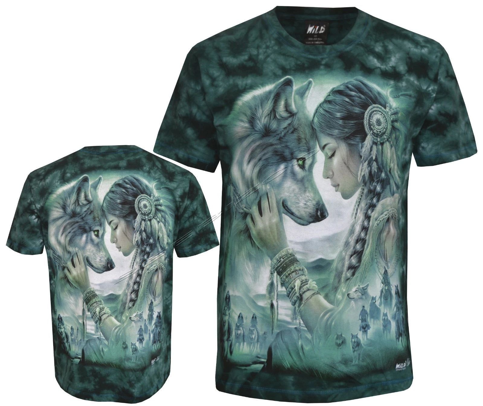 Tie Dye T-Shirt Native American Indian Woman Wolf's Presence Glow inDark by Wild Unisex T-shirt, Sweatshirt, Hoodie, Long Sleeve Tee - T-Shirt, Sweatshirt, Hoodie