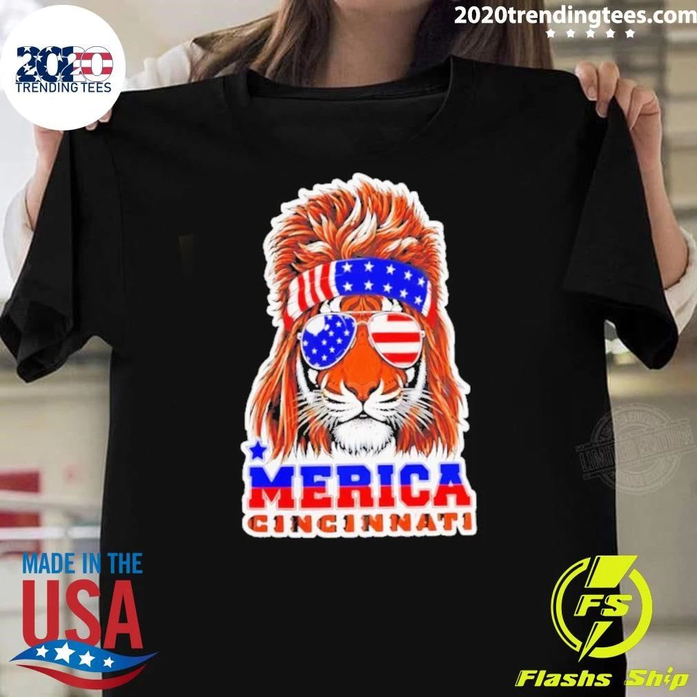 Merica Cincinnati Lion American Flag Sunglasses Patriotic Shirt Unisex T-shirt, Sweatshirt, Hoodie, Long Sleeve Tee - T-Shirt, Sweatshirt, Hoodie