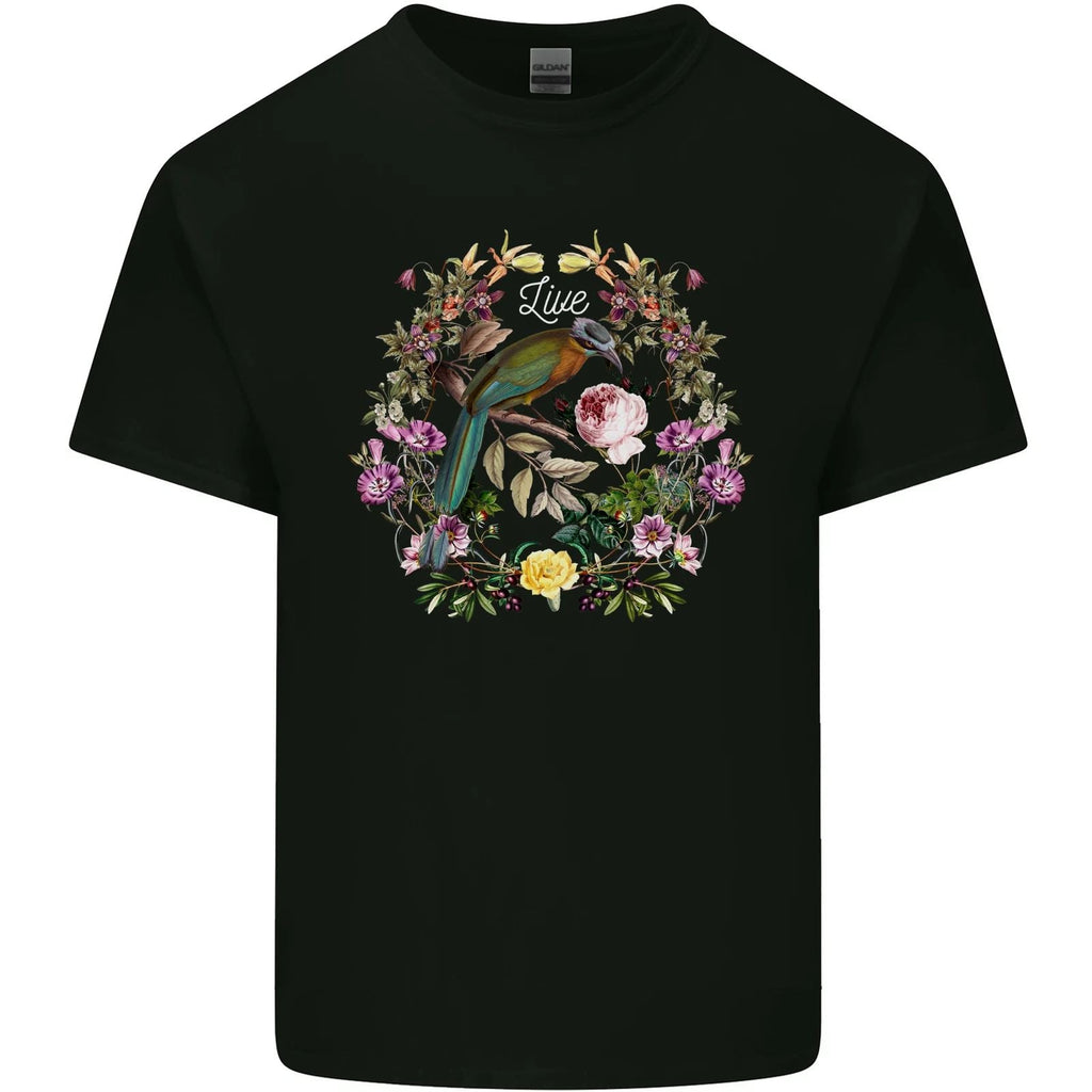 A Bird and Flower Wreath Mens Cotton T-Shirt Tee Top Unisex T-shirt, Sweatshirt, Hoodie, Long Sleeve Tee - T-Shirt, Sweatshirt, Hoodie