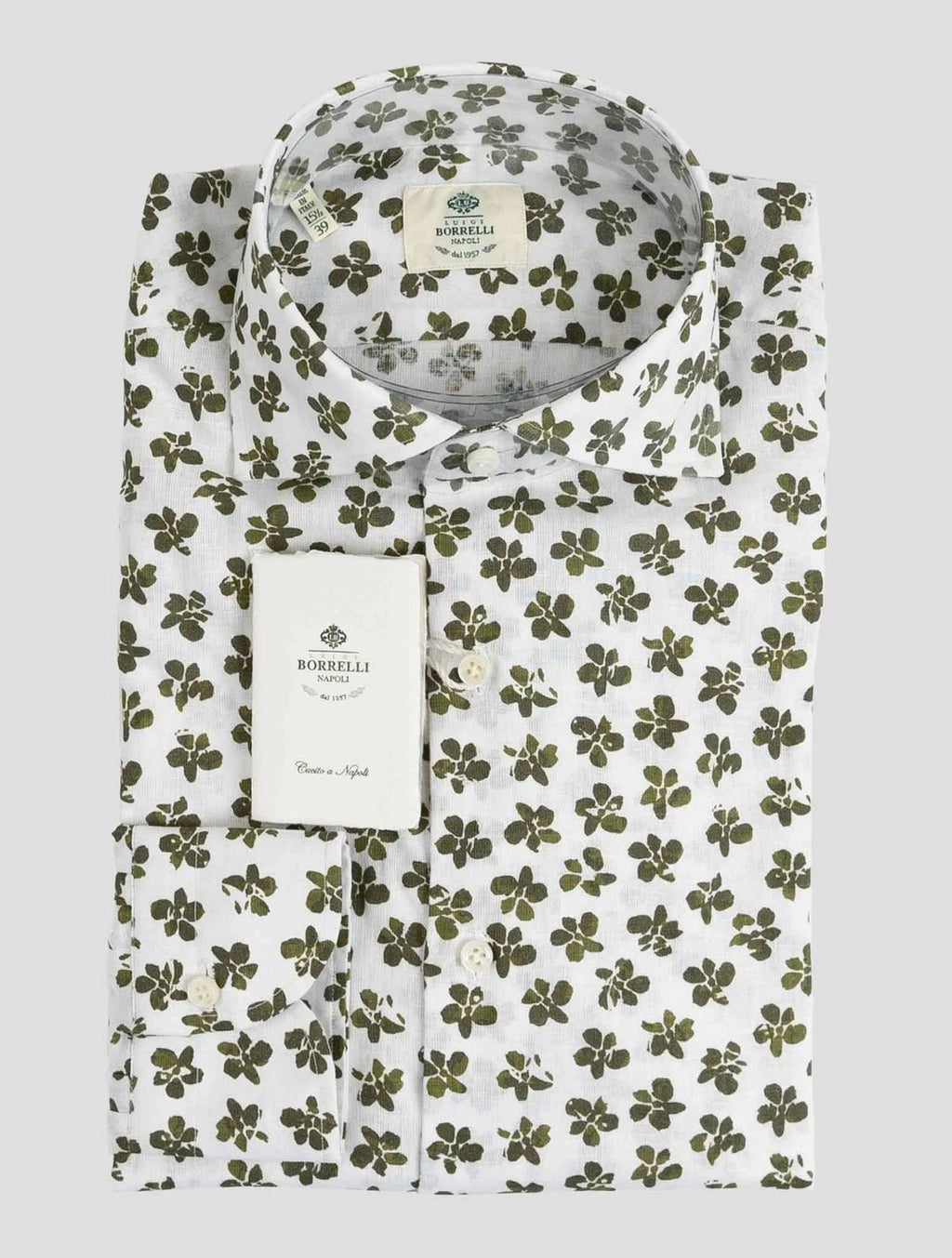 NEW LUIGI BORRELLI WHITE GREEN LINEN  COTTON SHIRT US 17 - EU 43 B2V54 Unisex T-shirt, Sweatshirt, Hoodie, Long Sleeve Tee - T-Shirt, Sweatshirt, Hoodie
