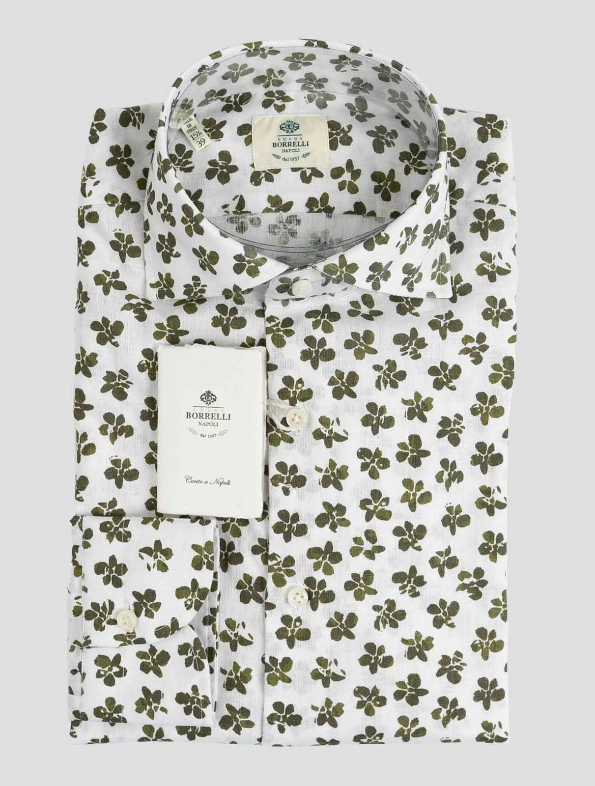 NEW LUIGI BORRELLI WHITE GREEN LINEN  COTTON SHIRT US 17 - EU 43 B2V54 Unisex T-shirt, Sweatshirt, Hoodie, Long Sleeve Tee - T-Shirt, Sweatshirt, Hoodie