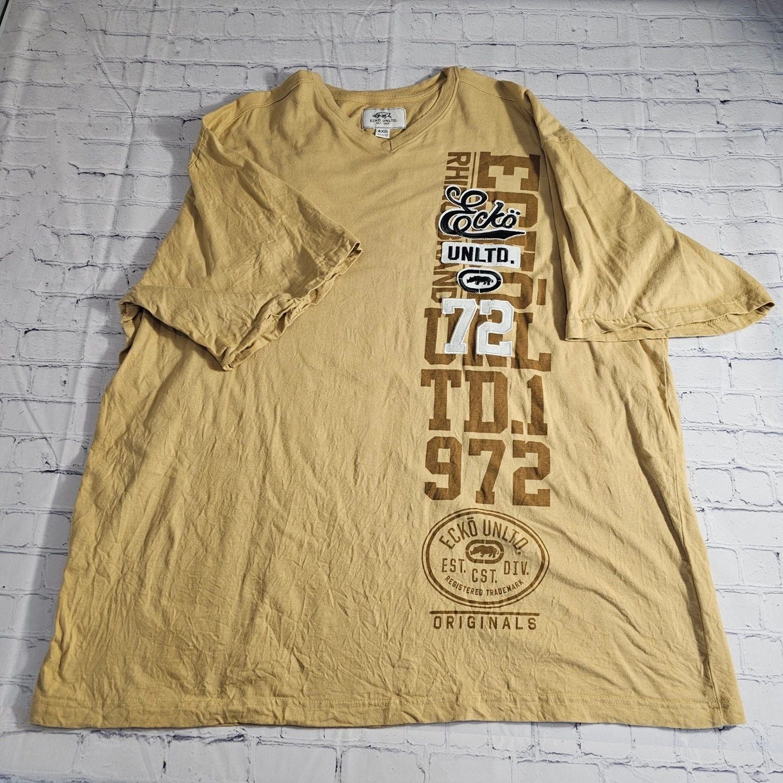 Ecko Unltd Mens 4XB Tan Short Sleeve V Neck Graphic T Shirt Cotton Originals Unisex T-shirt, Sweatshirt, Hoodie, Long Sleeve Tee - T-Shirt, Sweatshirt, Hoodie
