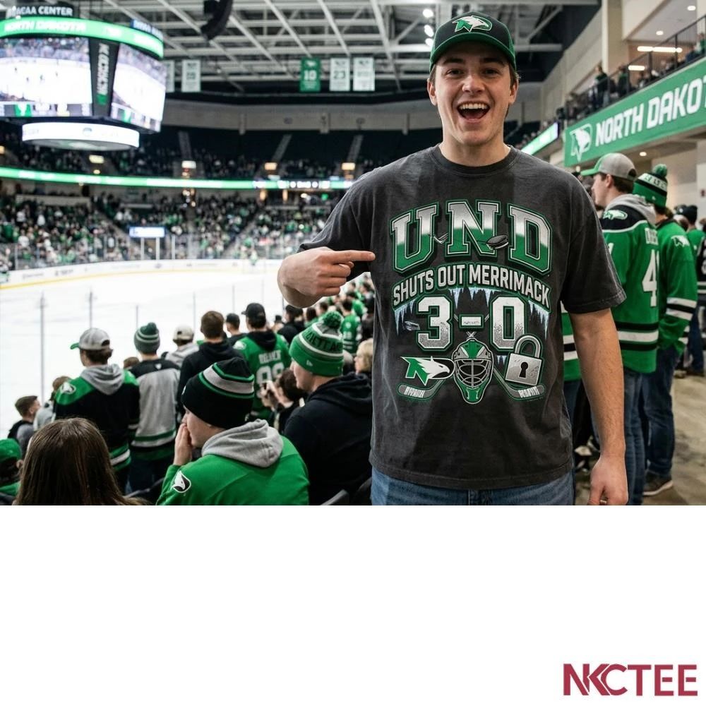 NKCtees 2026 NCAA hockey UND Hockey Shuts Out Merrimack 3-0, Advances To Sioux Falls Regional Final shirt - T-Shirt, Sweatshirt, Hoodie