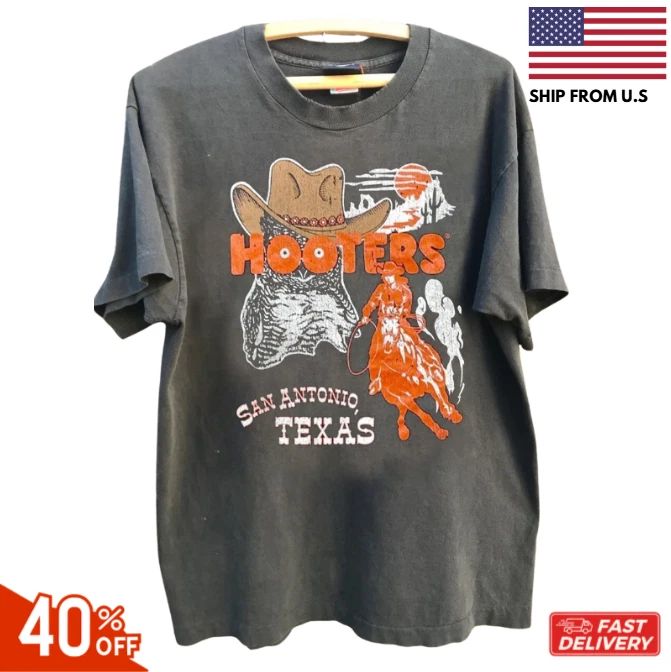 Hooters Cowboy rare design Charcoal Unisex T shirt vtg tee NH17822 reprint sale Unisex T-shirt, Sweatshirt, Hoodie, Long Sleeve Tee - T-Shirt, Sweatshirt, Hoodie