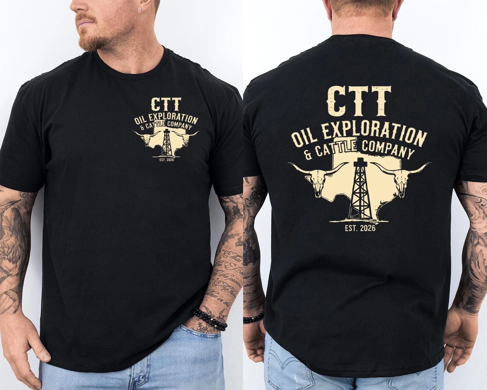 Retro CTT Oil Exploration And Cattle EST 2026 For Men Women Front & Back T-Shirt Unisex T-shirt, Sweatshirt, Hoodie, Long Sleeve Tee - T-Shirt, Sweatshirt, Hoodie