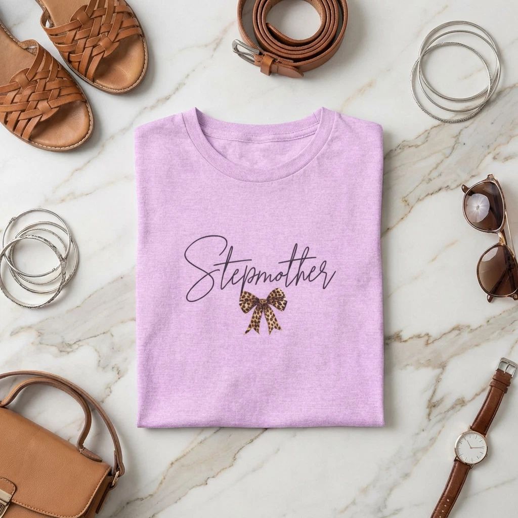 Stepmother Script with Leopard Bow Tee | Stepmom Shirt Unisex T-shirt, Sweatshirt, Hoodie, Long Sleeve Tee - T-Shirt, Sweatshirt, Hoodie