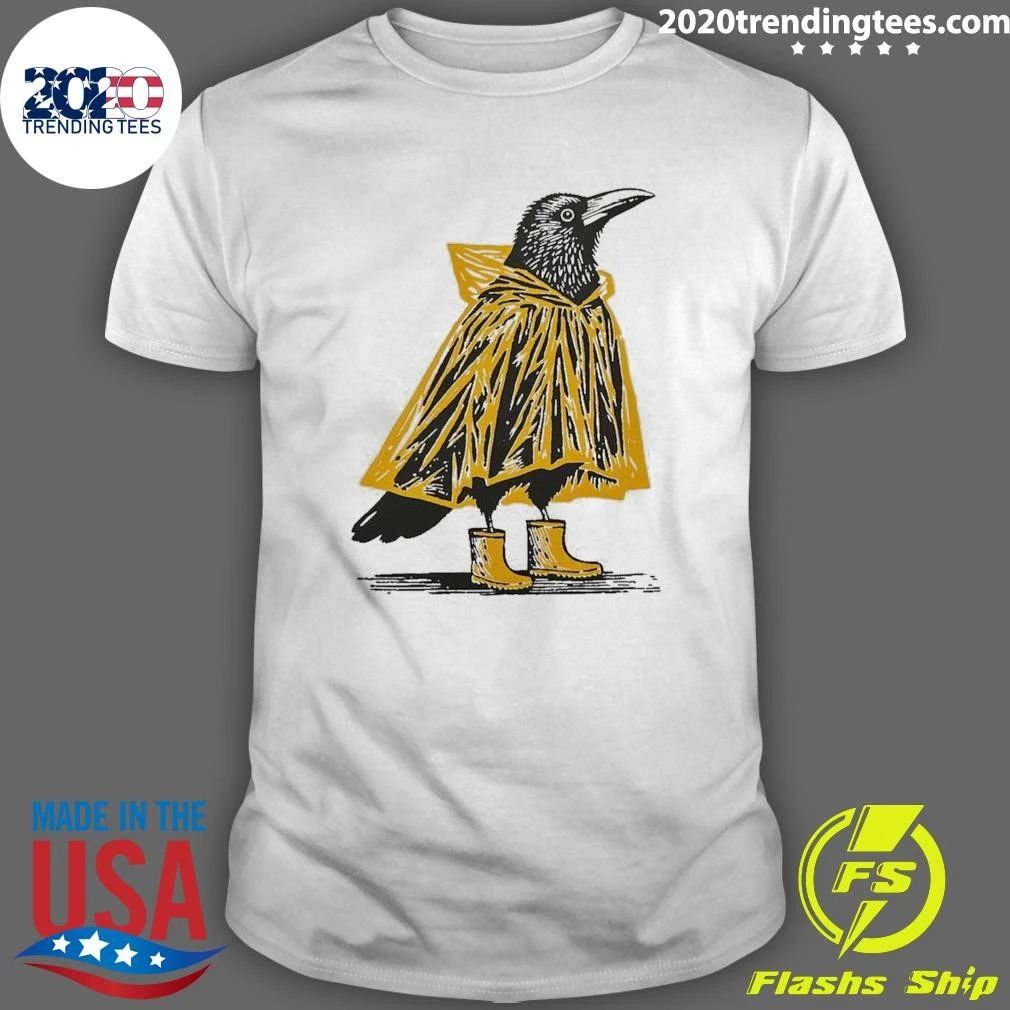 Crow with Coat Illustration Raincoat Shirt Unisex T-shirt, Sweatshirt, Hoodie, Long Sleeve Tee - T-Shirt, Sweatshirt, Hoodie