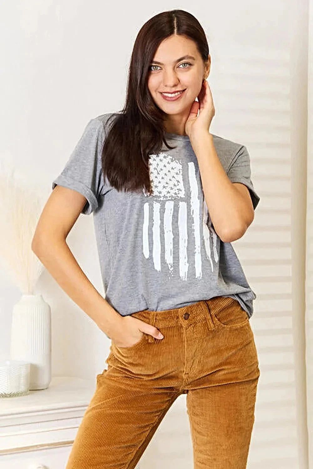 Trendy US Flag Graphic T-Shirt with Cuffed Sleeves - Stylish & Comfortable Desig Unisex T-shirt, Sweatshirt, Hoodie, Long Sleeve Tee - T-Shirt, Sweatshirt, Hoodie