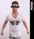 Pistol Boutique men's White Fitted Deep V neck CHEST TATTOO SWALLOWS T-shirt Unisex T-shirt, Sweatshirt, Hoodie, Long Sleeve Tee - T-Shirt, Sweatshirt, Hoodie