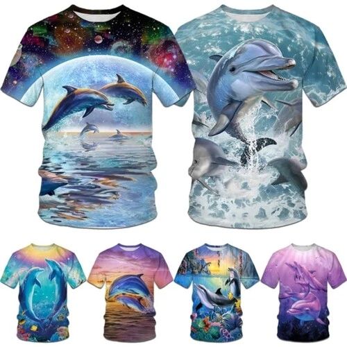 Cute Dolphin Short Sleeve 3D printed T-shirt Summer men's fashion Casual Tops Unisex T-shirt, Sweatshirt, Hoodie, Long Sleeve Tee - T-Shirt, Sweatshirt, Hoodie