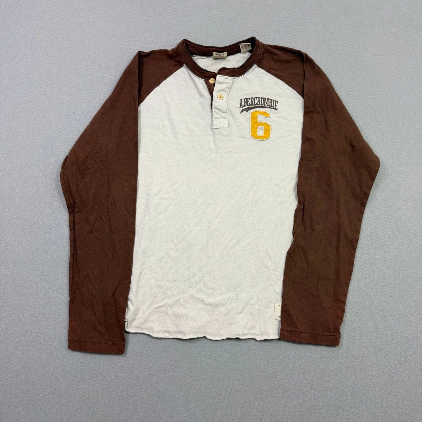 Abercrombie & Fitch Henley Muscle Shirt Men's XL White Brown y2k Preppy Surf Unisex T-shirt, Sweatshirt, Hoodie, Long Sleeve Tee - T-Shirt, Sweatshirt, Hoodie
