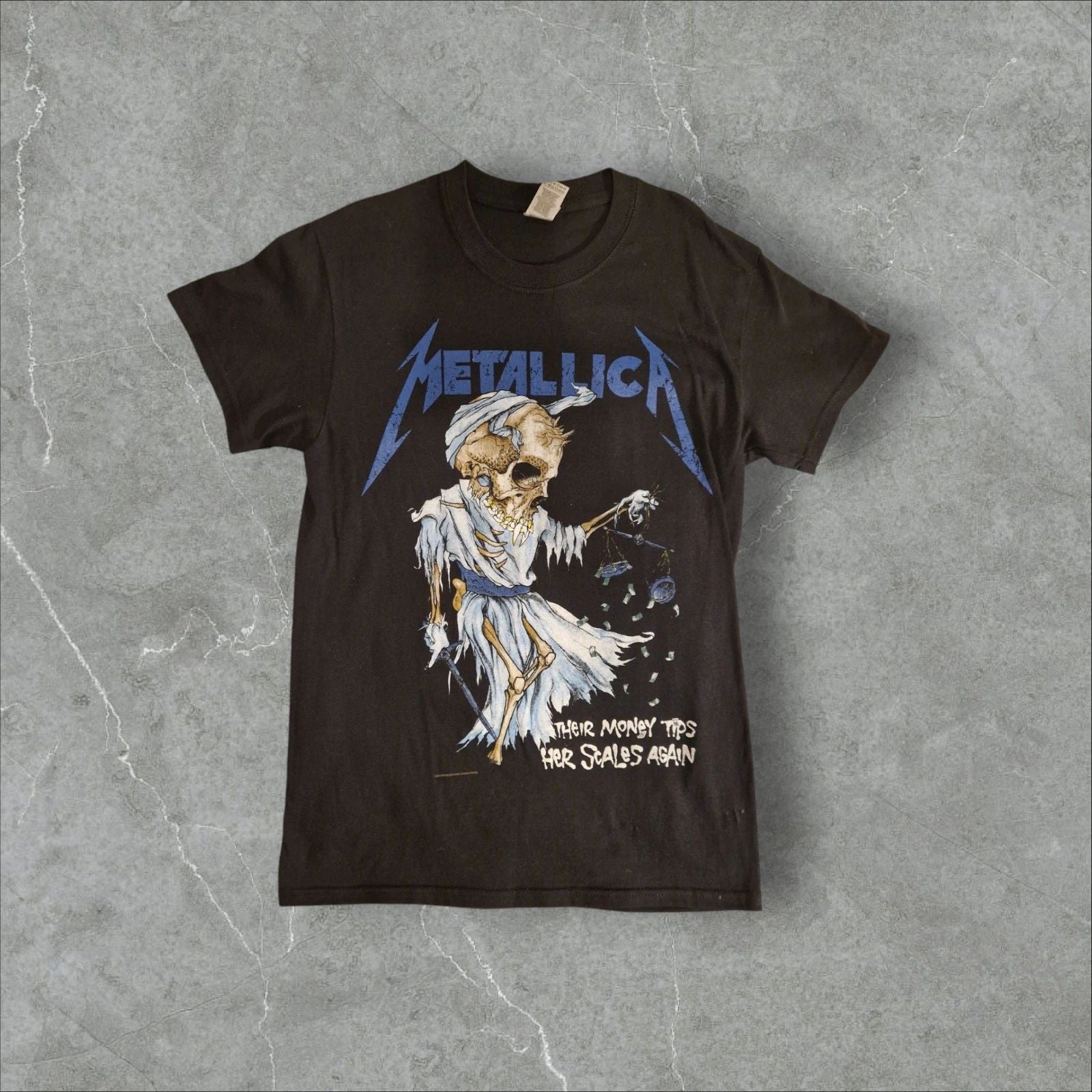 Modern Metallica Their Money Tips Her Scales Again Shirt Gildan Size S Unisex T-shirt, Sweatshirt, Hoodie, Long Sleeve Tee - T-Shirt, Sweatshirt, Hoodie