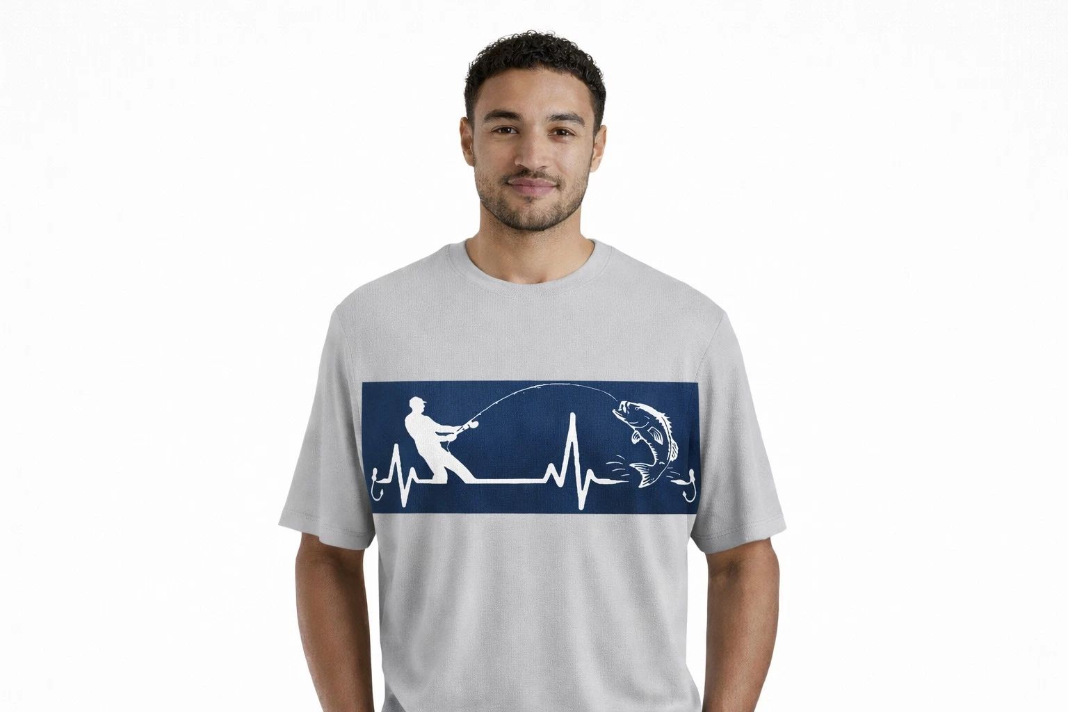 Fishing Heartbeat Graphic T-Shirt Light Grey Mens M, L, XL Casual Streetwear Unisex T-shirt, Sweatshirt, Hoodie, Long Sleeve Tee - T-Shirt, Sweatshirt, Hoodie