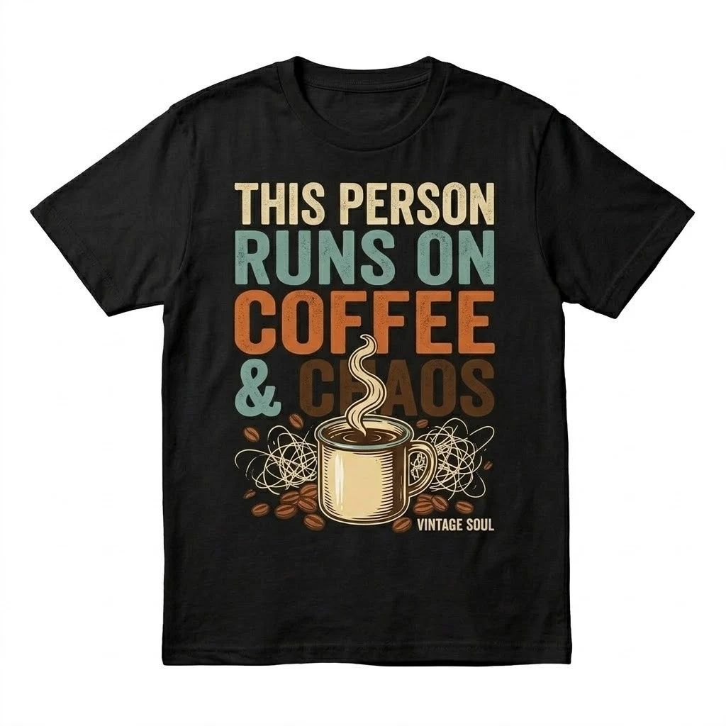 This Person Runs On Coffee & Chaos T-Shirt Funny Vintage Soul Graphic Tee Black Unisex T-shirt, Sweatshirt, Hoodie, Long Sleeve Tee - T-Shirt, Sweatshirt, Hoodie
