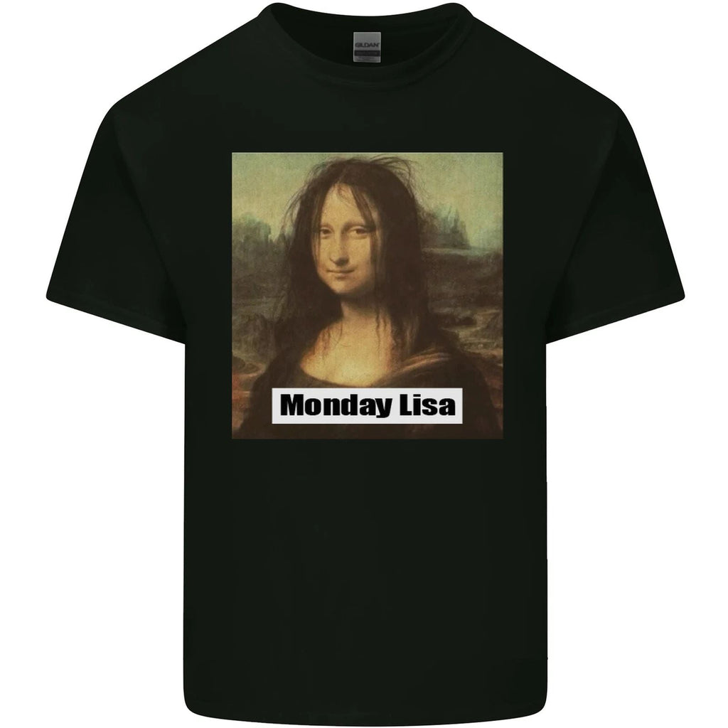 Mona Lisa Parody Monday Lisa Mens Cotton T-Shirt Tee Top Unisex T-shirt, Sweatshirt, Hoodie, Long Sleeve Tee - T-Shirt, Sweatshirt, Hoodie