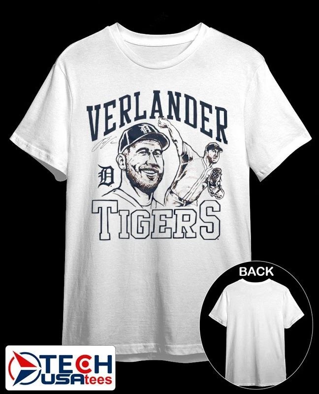 Detroit Tigers Justin Verlander portrait signature shirt by homage Unisex T-shirt, Sweatshirt, Hoodie, Long Sleeve Tee - T-Shirt, Sweatshirt, Hoodie