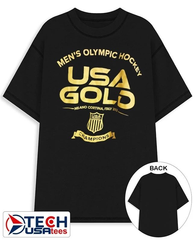 Mens Olympic Hockey USA Gold Champions Milano Cortina Italy 2026 shirt Unisex T-shirt, Sweatshirt, Hoodie, Long Sleeve Tee - T-Shirt, Sweatshirt, Hoodie