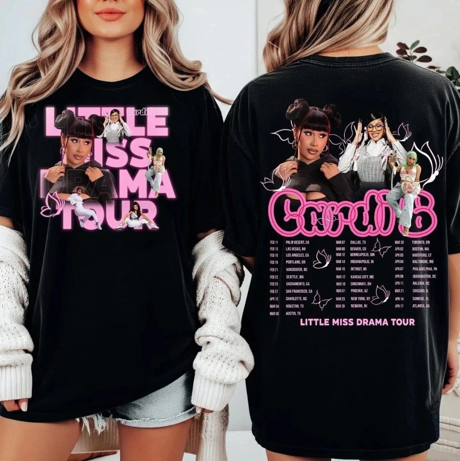 Cardi B Little Miss Drama Tour 2026 T-shirt Graphic Tee Gift For Fan Two Side Unisex T-shirt, Sweatshirt, Hoodie, Long Sleeve Tee - T-Shirt, Sweatshirt, Hoodie