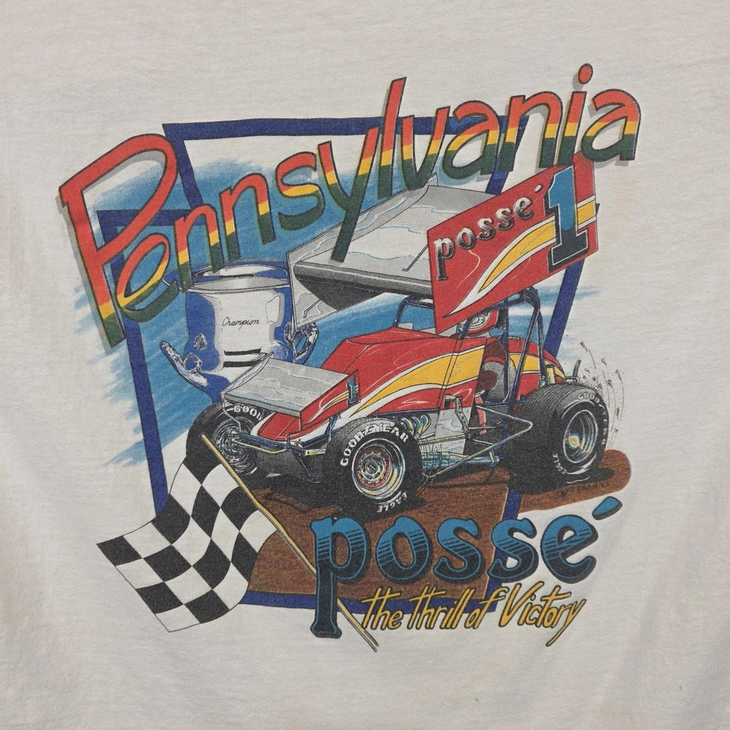 Vintage Pennsylvania Posse Hanes Mens Large White Sprint Racing Graphic Tee USA Unisex T-shirt, Sweatshirt, Hoodie, Long Sleeve Tee - T-Shirt, Sweatshirt, Hoodie