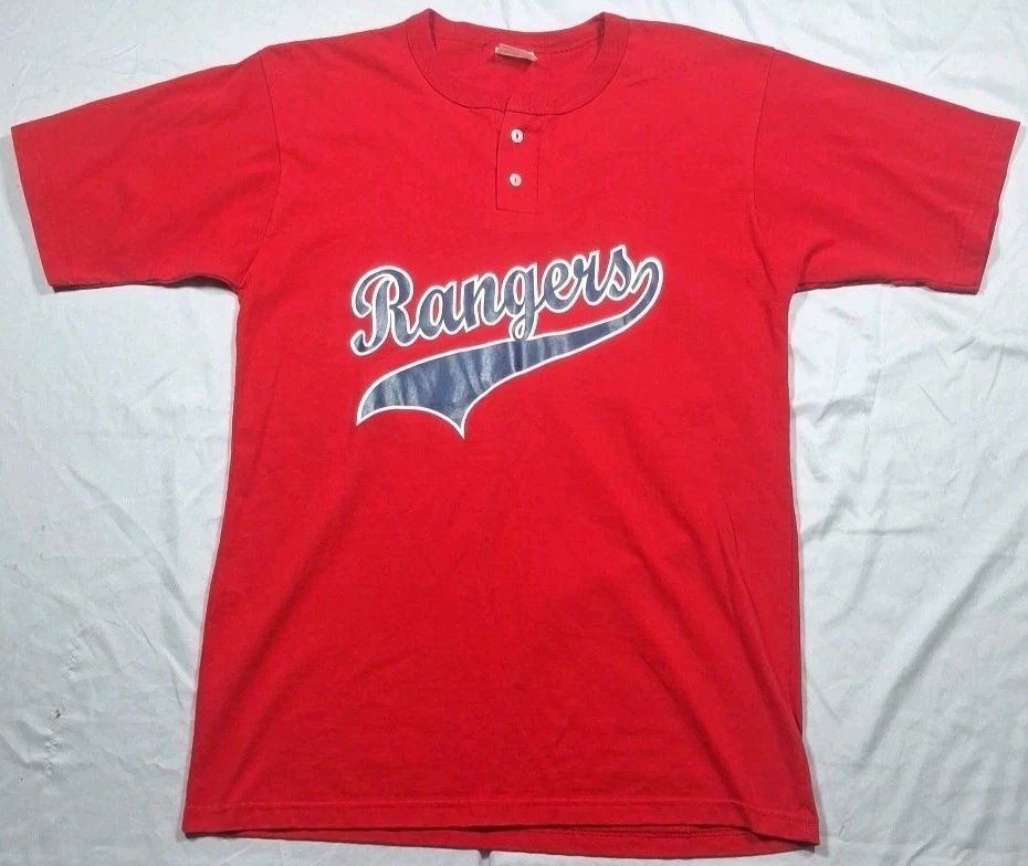 VTG Mens Texas Rangers Spellout Henley Neck T Shirt Size Large Red Made in USA Unisex T-shirt, Sweatshirt, Hoodie, Long Sleeve Tee - T-Shirt, Sweatshirt, Hoodie