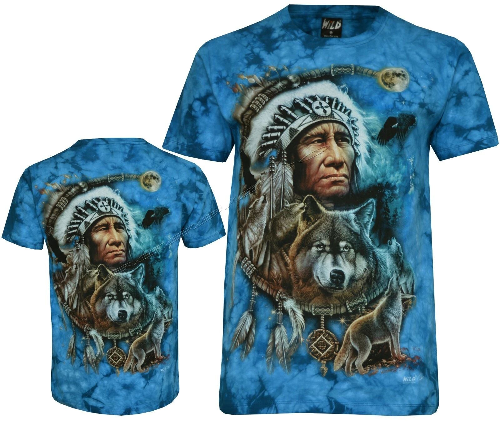 Tie Dye T-Shirt Native American Indian Wolves Dream Catcher Glow in Dark by Wild Unisex T-shirt, Sweatshirt, Hoodie, Long Sleeve Tee - T-Shirt, Sweatshirt, Hoodie