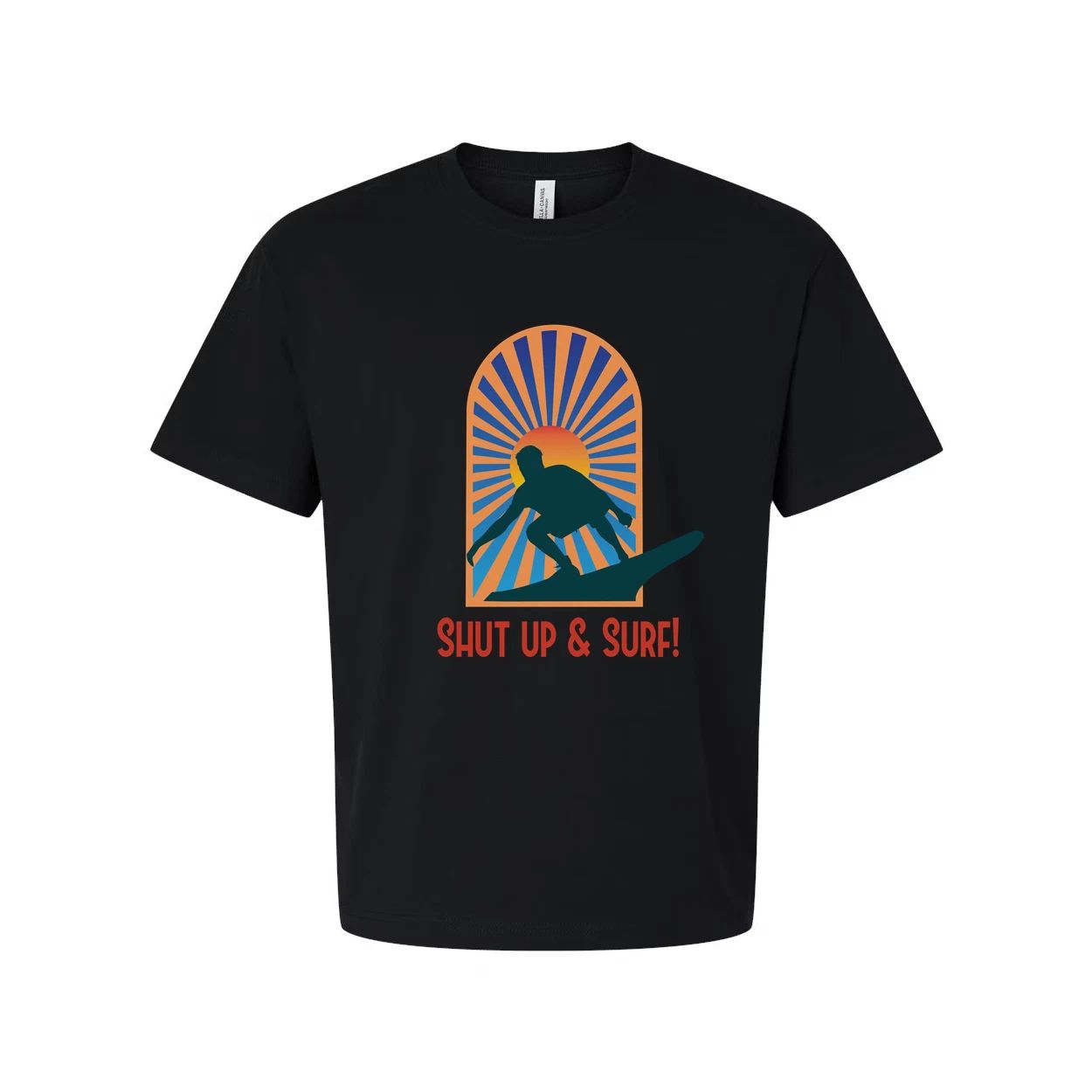 Unisex Surfing Graphic Tee With Sunburst Arch Silhouette Of Surfer And Retro Sty Unisex T-shirt, Sweatshirt, Hoodie, Long Sleeve Tee - T-Shirt, Sweatshirt, Hoodie