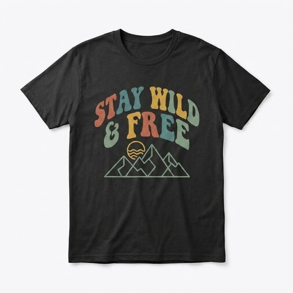 Stay Wild and Free T-Shirt Retro Vintage Mountain Graphic Tee 70s Boho Unisex Unisex T-shirt, Sweatshirt, Hoodie, Long Sleeve Tee - T-Shirt, Sweatshirt, Hoodie