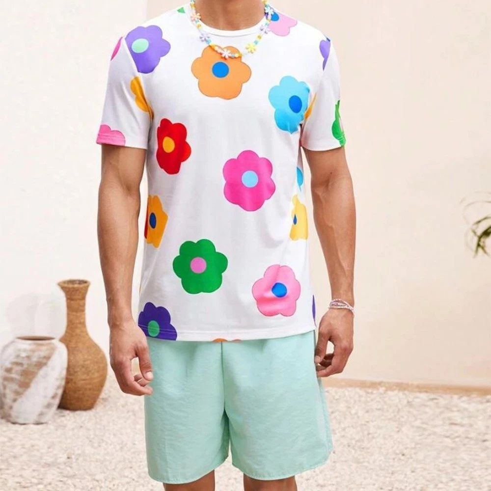 Mens colorful floral tshirt short sleeved casual top for daily holiday wear Unisex T-shirt, Sweatshirt, Hoodie, Long Sleeve Tee - T-Shirt, Sweatshirt, Hoodie