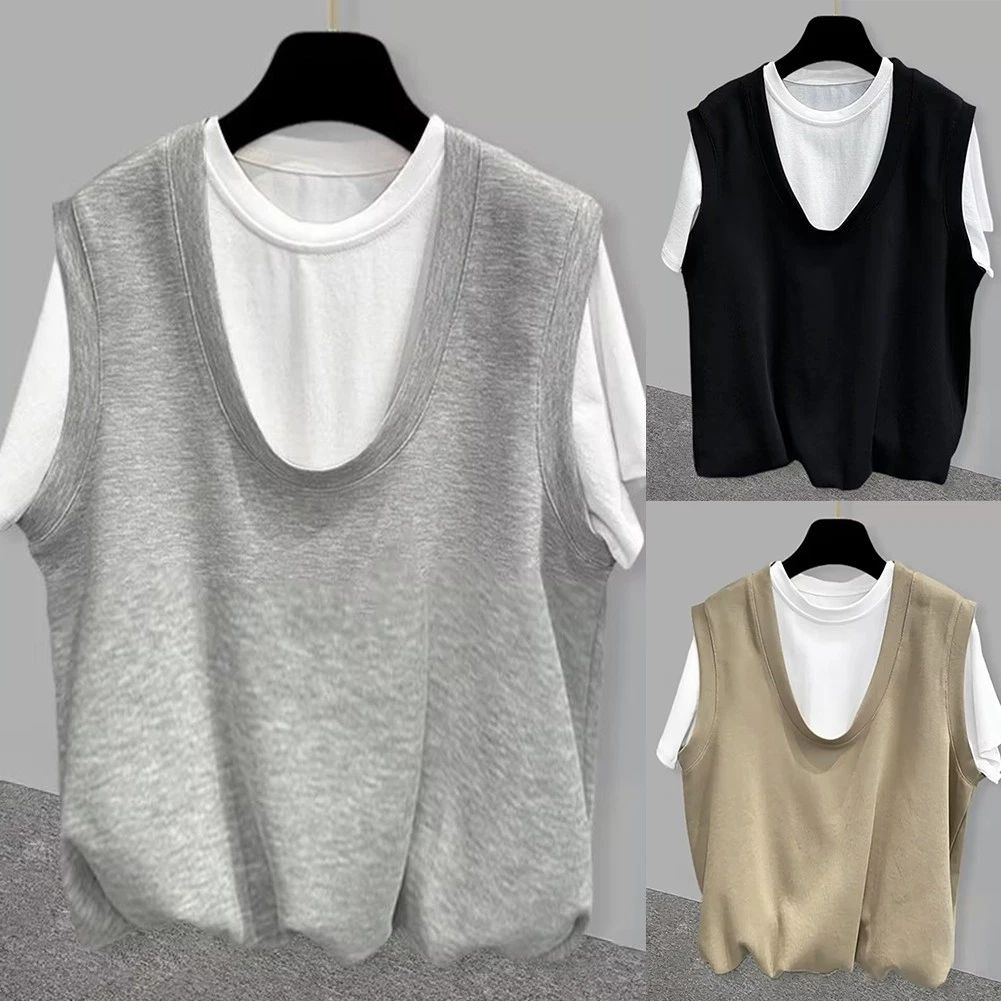 Men Patchwork Pullover T shirt for High Street Style in Black Khaki Gray Unisex T-shirt, Sweatshirt, Hoodie, Long Sleeve Tee - T-Shirt, Sweatshirt, Hoodie