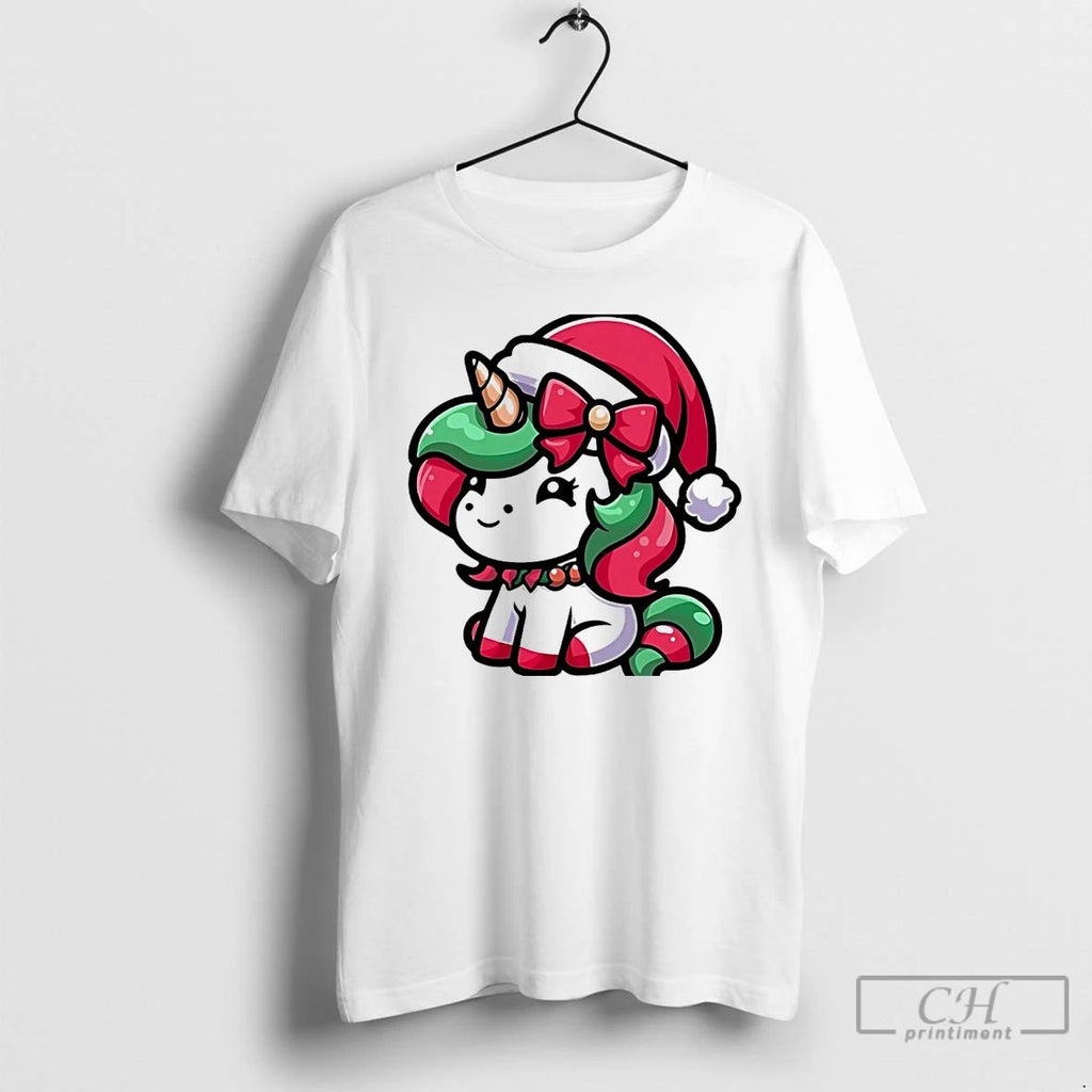 Classic Cute Santa Unicorn Red Bow Christmas White T Shirts Unisex T-shirt, Sweatshirt, Hoodie, Long Sleeve Tee - T-Shirt, Sweatshirt, Hoodie