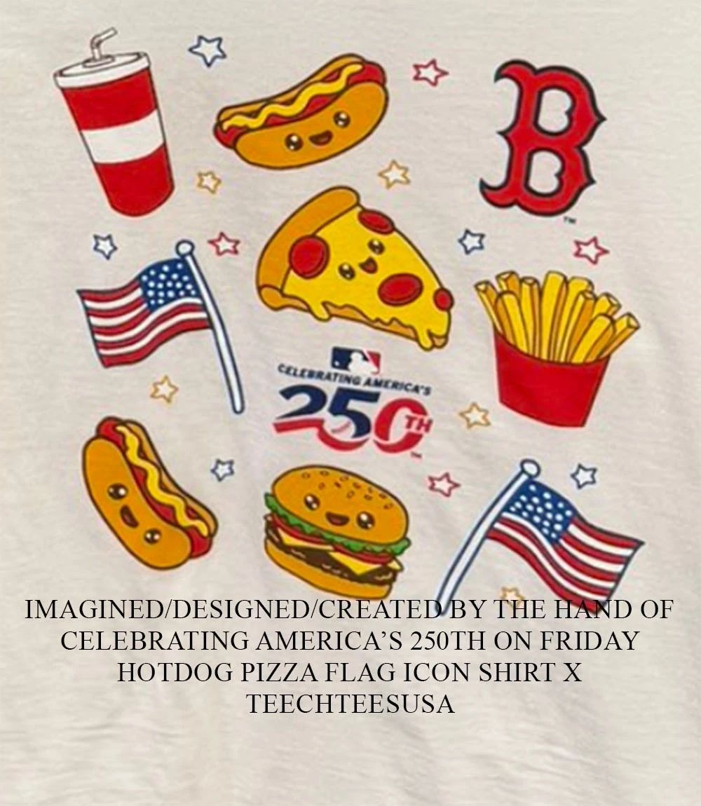 Celebrating Americas 250th on Friday hotdog pizza flag icon shirt Unisex T-shirt, Sweatshirt, Hoodie, Long Sleeve Tee - T-Shirt, Sweatshirt, Hoodie