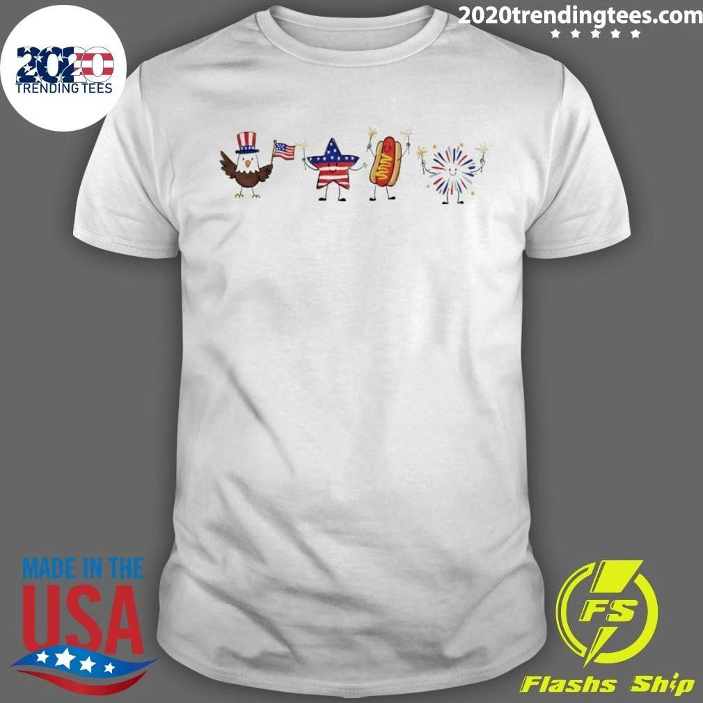 Bald Eagle Star Hot Dog And Firework Celebrate The American Holiday Cartoon 4th Of July Shirt - T-Shirt, Sweatshirt, Hoodie