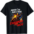 Sorry Im Late I Was Crankin My Hog Skeleton Motorcycle Graphic T-Shirt Unisex T-shirt, Sweatshirt, Hoodie, Long Sleeve Tee - T-Shirt, Sweatshirt, Hoodie