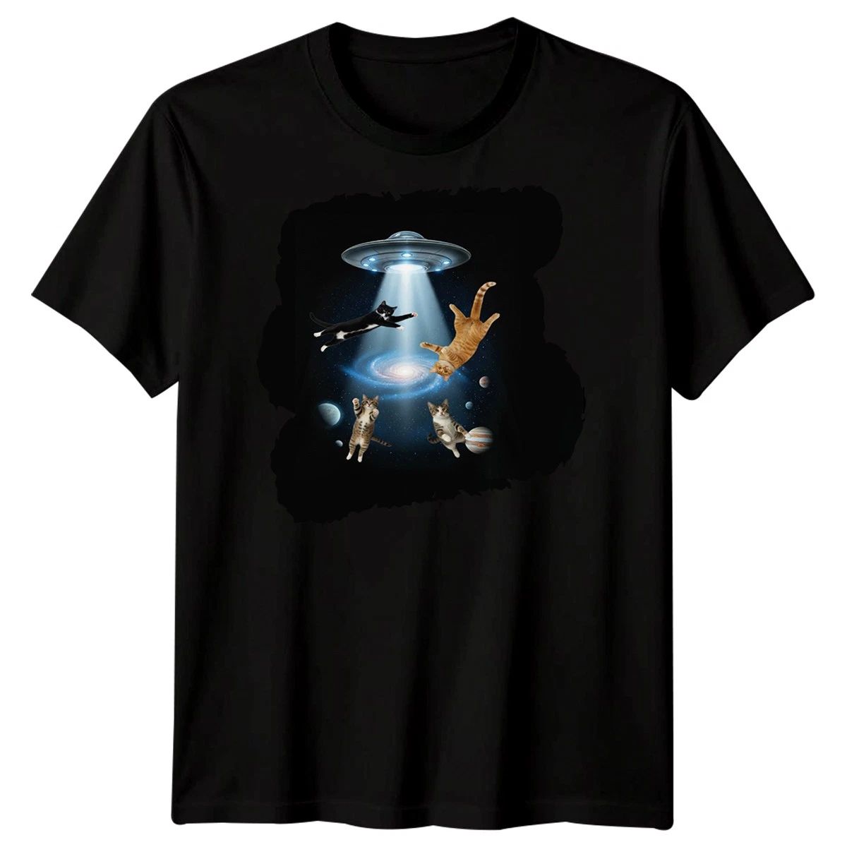 Sci-Fi Alien Abduction Cats UFO Mens T-Shirt Space Galaxy Graphic Unisex T-shirt, Sweatshirt, Hoodie, Long Sleeve Tee - T-Shirt, Sweatshirt, Hoodie