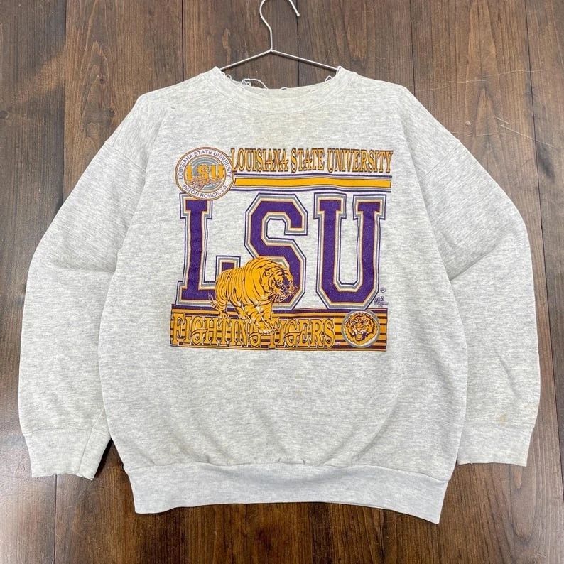 Vintage 1990s LSU Louisiana State University Sweatshirt Tigers Crewneck Retro Unisex T-shirt, Sweatshirt, Hoodie, Long Sleeve Tee - T-Shirt, Sweatshirt, Hoodie