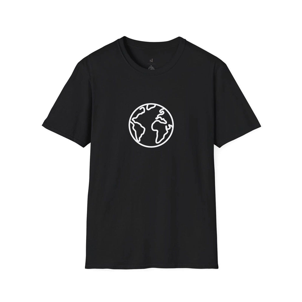 Minimal Earth Outline T-Shirt | Soft Lines Studios Logo Backprint Unisex T-shirt, Sweatshirt, Hoodie, Long Sleeve Tee - T-Shirt, Sweatshirt, Hoodie