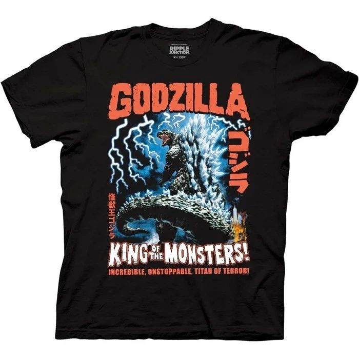 Godzilla Mens T-Shirt - Classic Vintage Lightning Godzilla Image With Kanji Unisex T-shirt, Sweatshirt, Hoodie, Long Sleeve Tee - T-Shirt, Sweatshirt, Hoodie