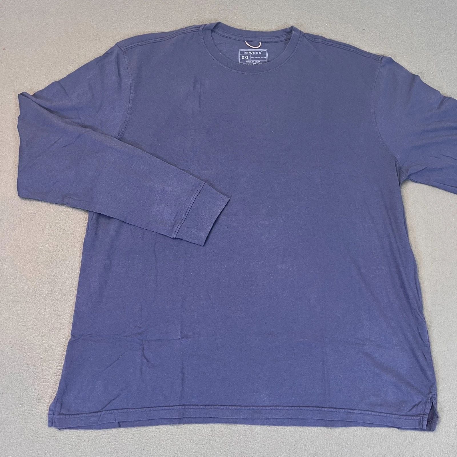 Reworn Long Sleeve Everyday T Shirt Men's Sz 2XL Blue 100% Cotton Outdoor Unisex T-shirt, Sweatshirt, Hoodie, Long Sleeve Tee - T-Shirt, Sweatshirt, Hoodie