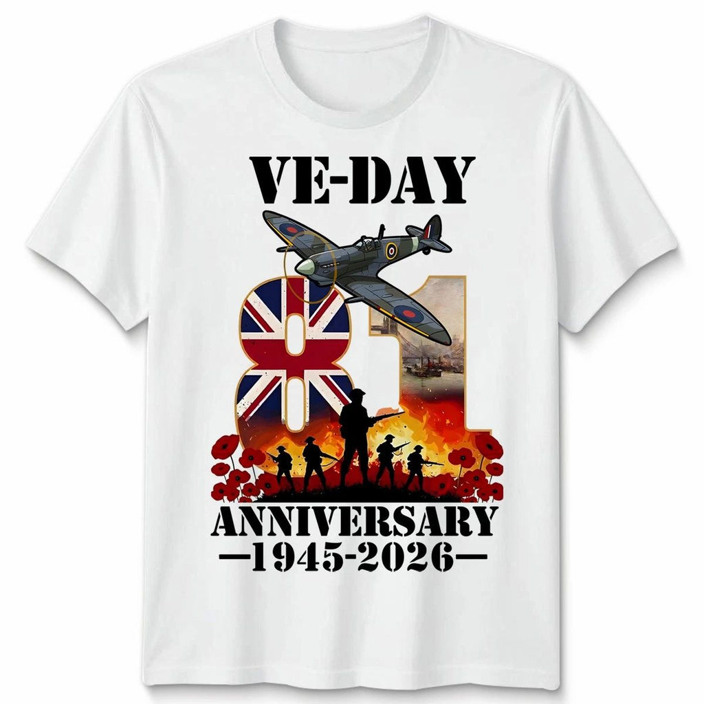 VE Day 81st Anniversary T-Shirt, UK Union Jack, WWII Remembrance, 1945 - 2026#13 Unisex T-shirt, Sweatshirt, Hoodie, Long Sleeve Tee - T-Shirt, Sweatshirt, Hoodie