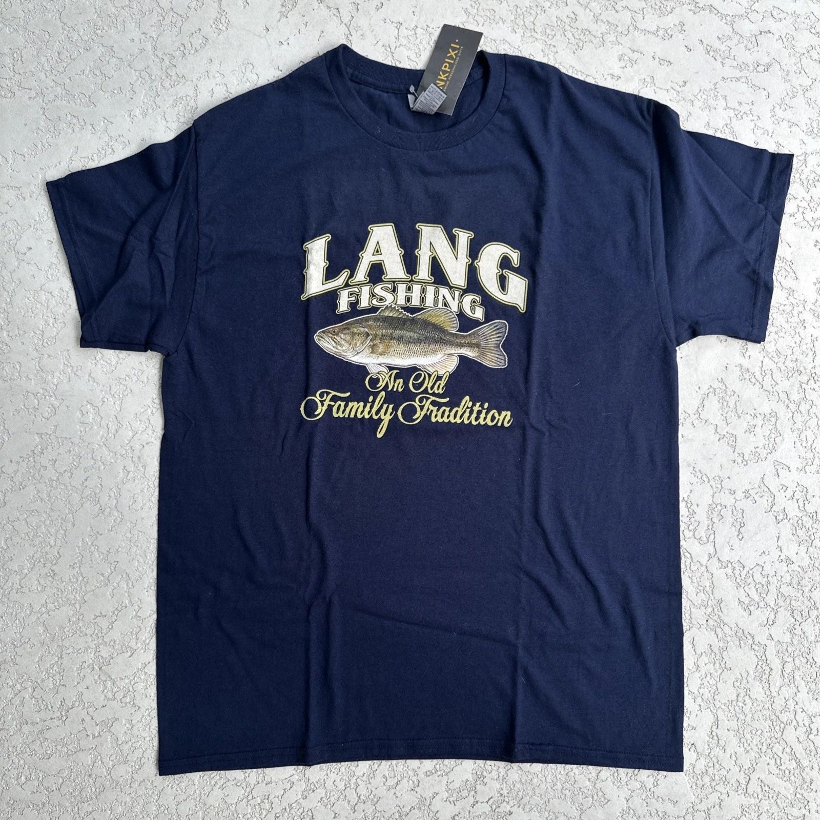 NWT Inkpixi Gilden Lang Fishing Custom Graphic Tee, Men's Sz L Navy Unisex T-shirt, Sweatshirt, Hoodie, Long Sleeve Tee - T-Shirt, Sweatshirt, Hoodie